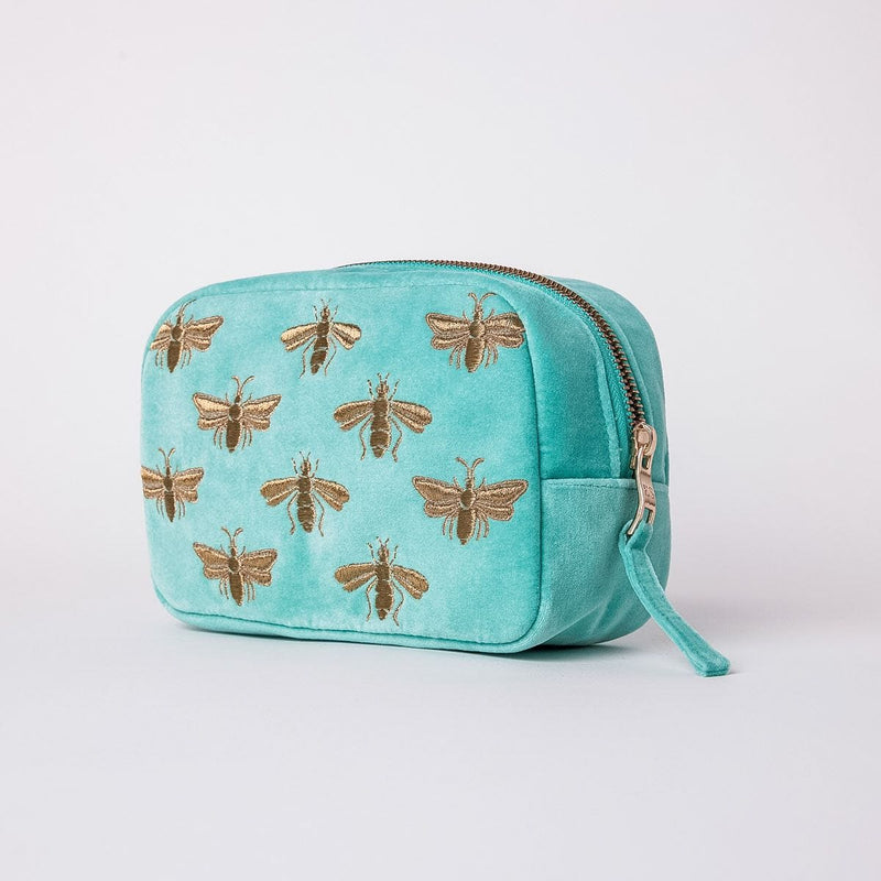 Elizabeth Scarlett honey bee cosmetic bag in turquoise - British product
