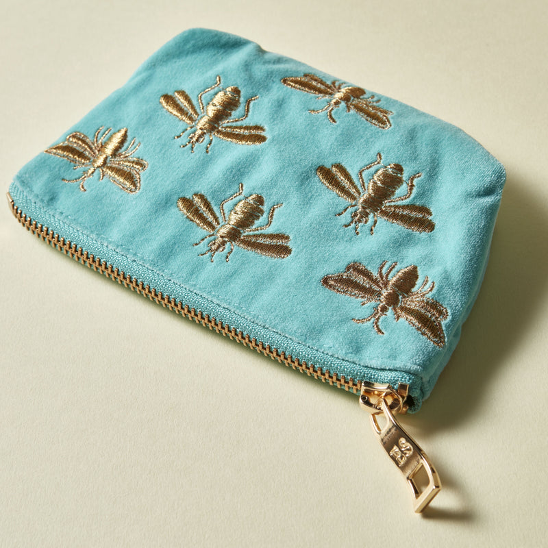 Elizabeth Scarlett honey bee coin purse turquoise 16x10cm, imported from the UK