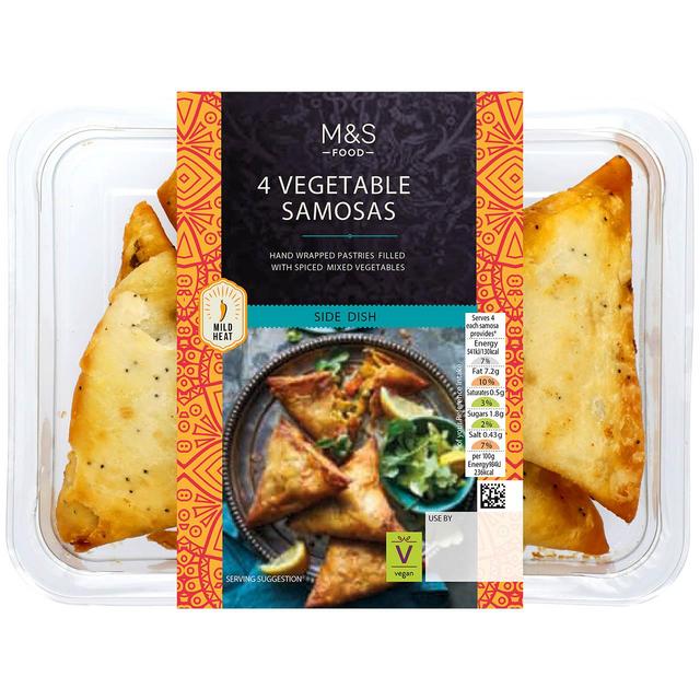 M&S 4 Hand Wrapped Vegetable Samosas   220g