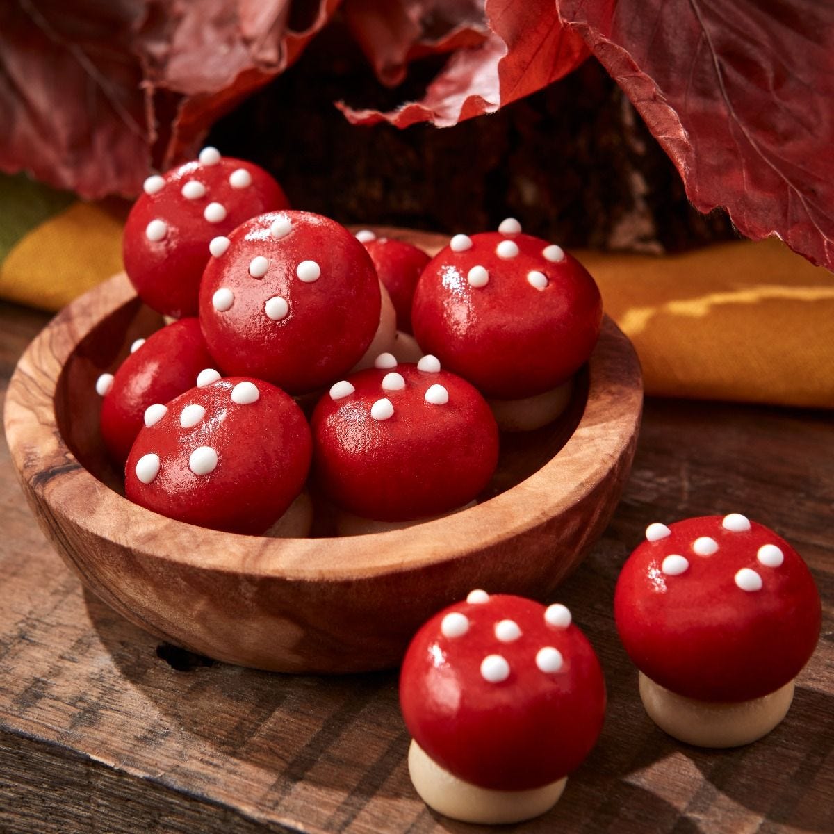 Hand-decorated mini marzipan mushrooms 100g, imported from the UK