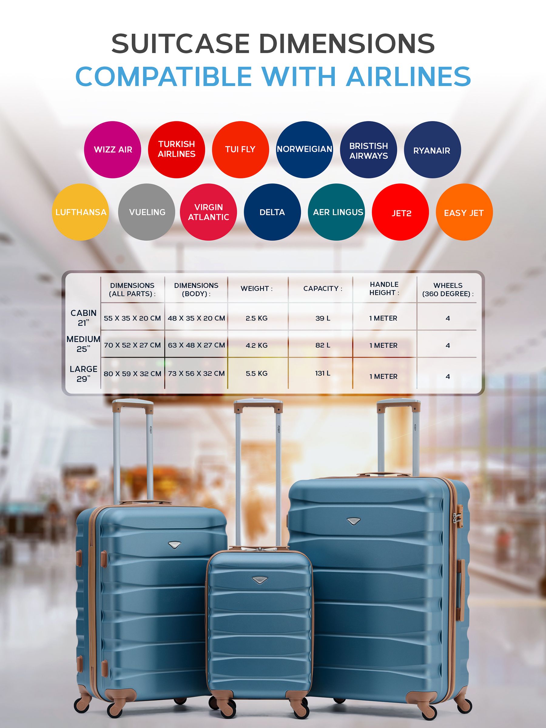 Flight Knight 2-piece hardcase suitcase set blue/tan, UK version