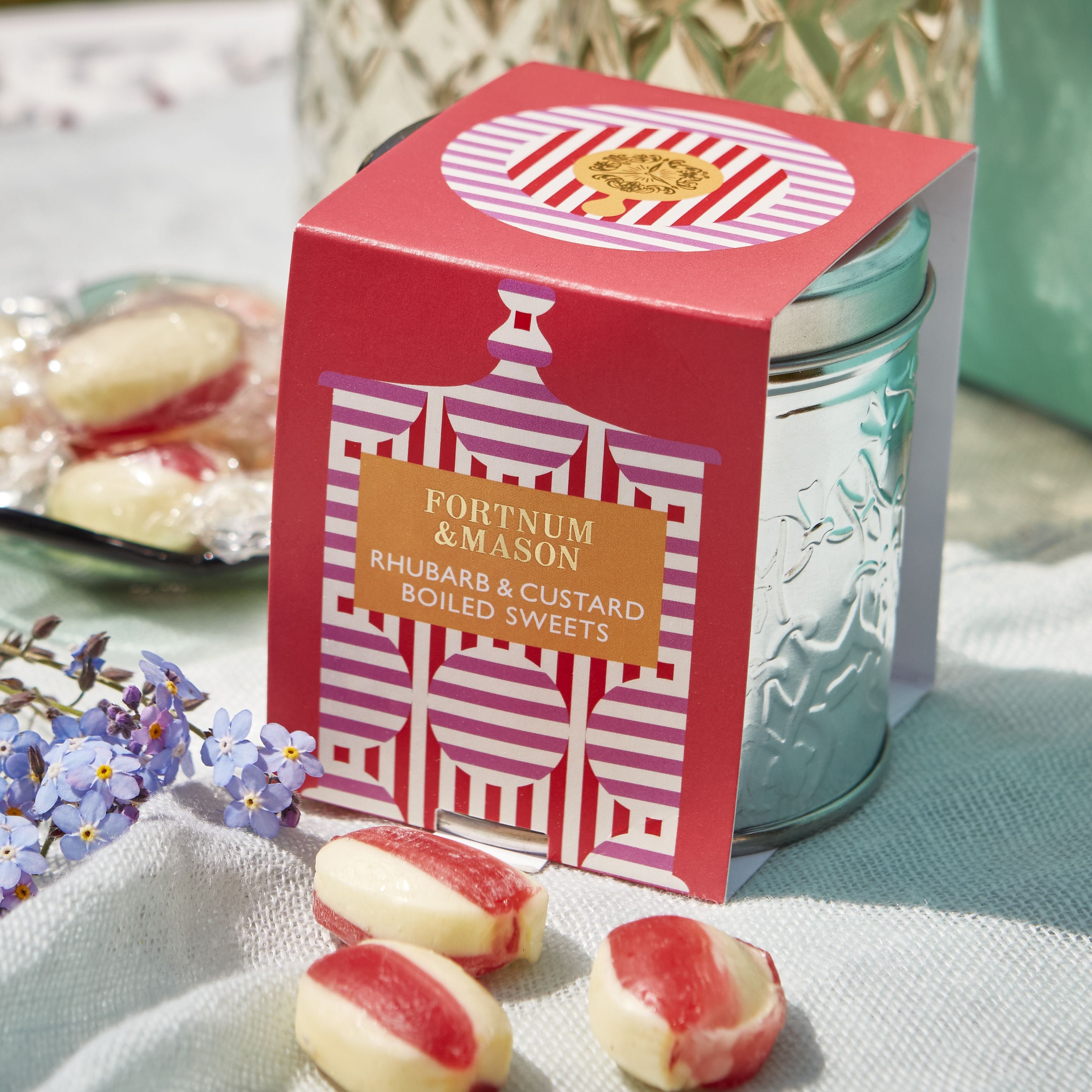 Fortnum & Mason rhubarb and custard sweets 120g, imported from the UK