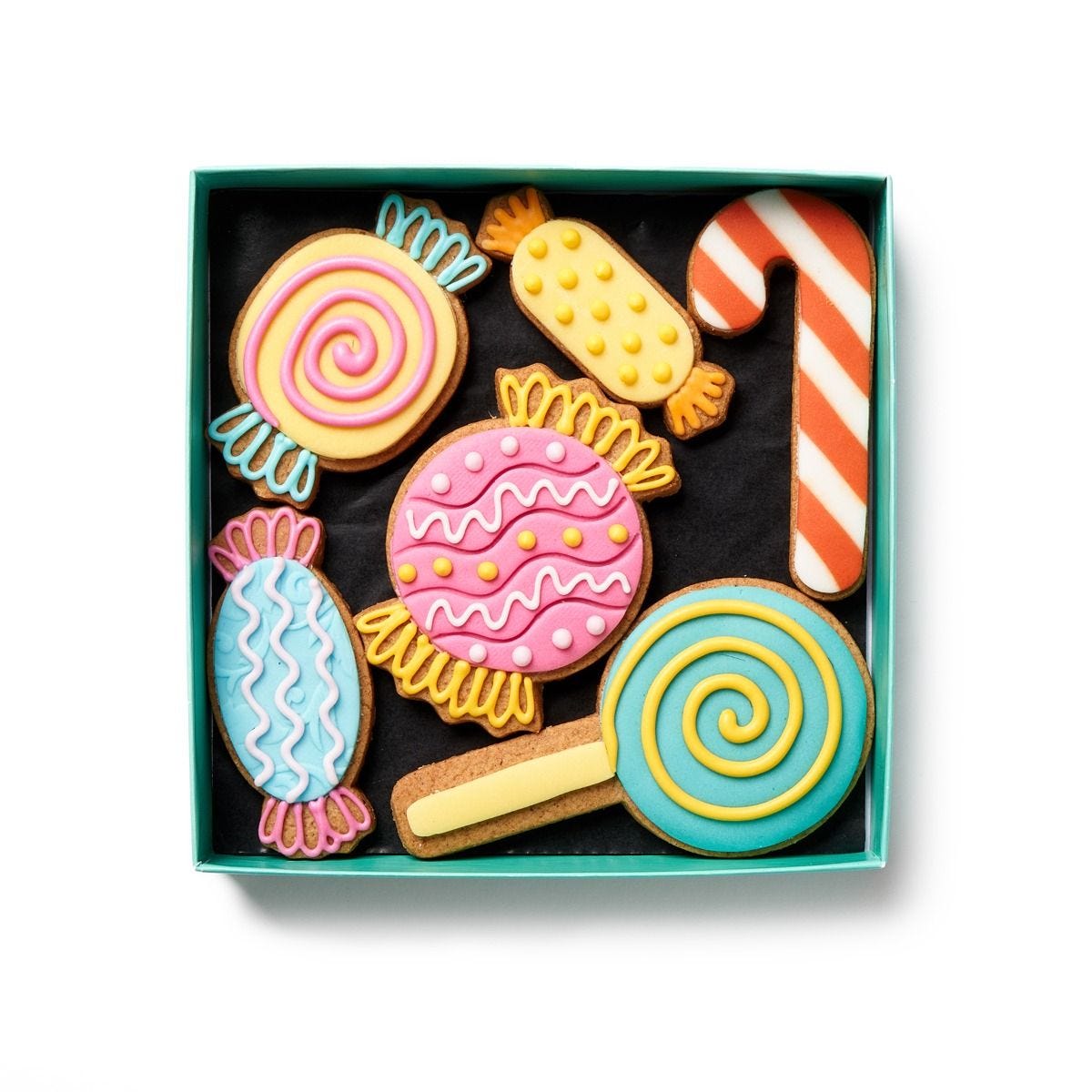 Sweet Treats iced biscuits with hand-piped candy designs, British product