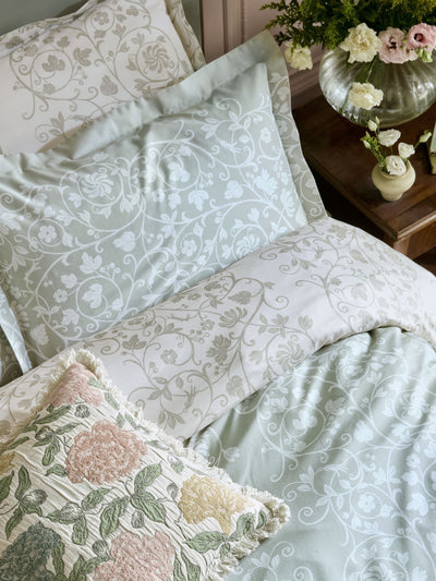 Next Historic Royal Palaces Tudor Trail Sage Green 250 Thread Count Cotton Pillowcases (Set of 2)- Buy online at McGrocer