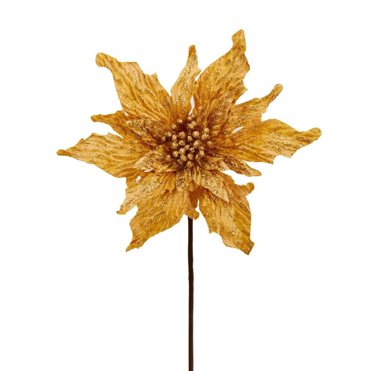 Kurt Adler gold velvet poinsettia stem 30cm, UK version