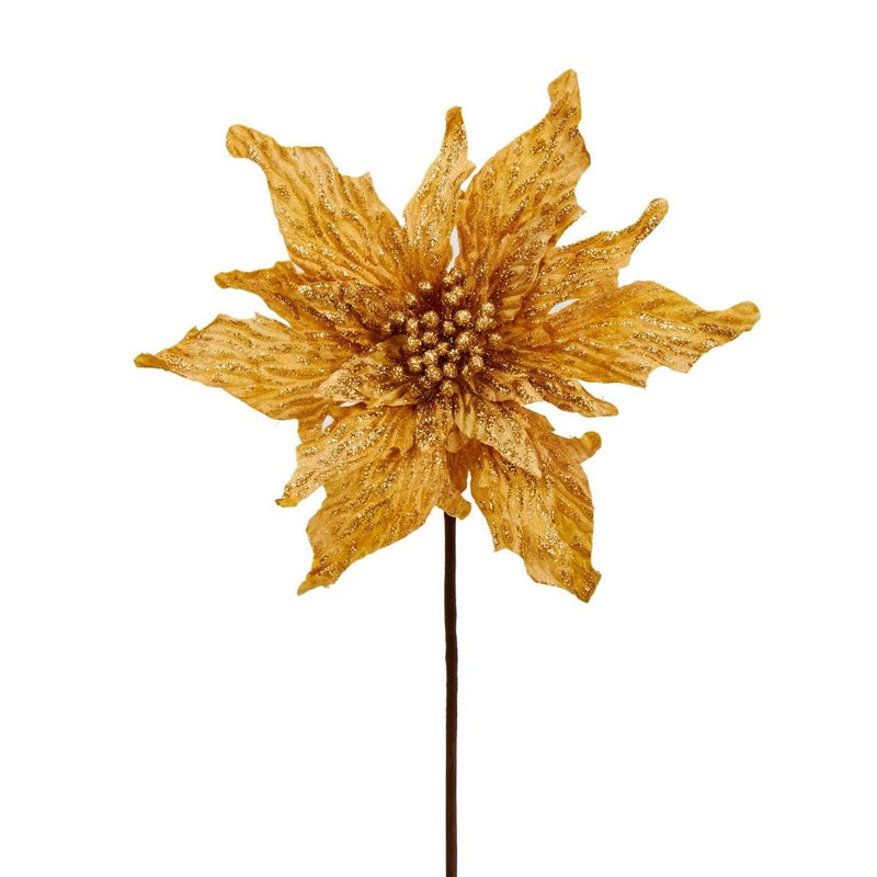 Kurt Adler gold velvet poinsettia stem 30cm, UK version