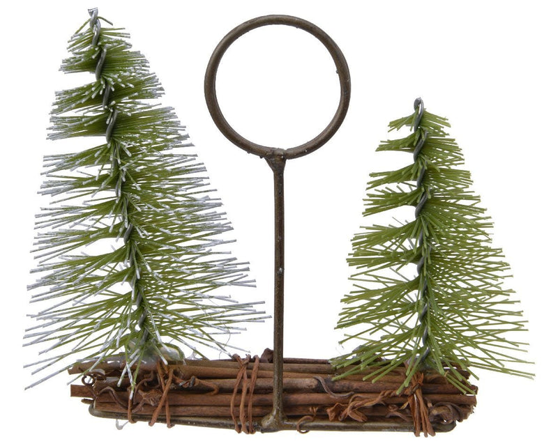 Pine tree snowy placecard holder with two trees, imported from the UK