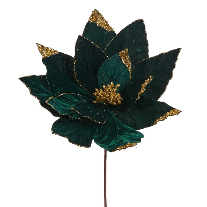 Green glitter Poinsettia stem 50cm - British product