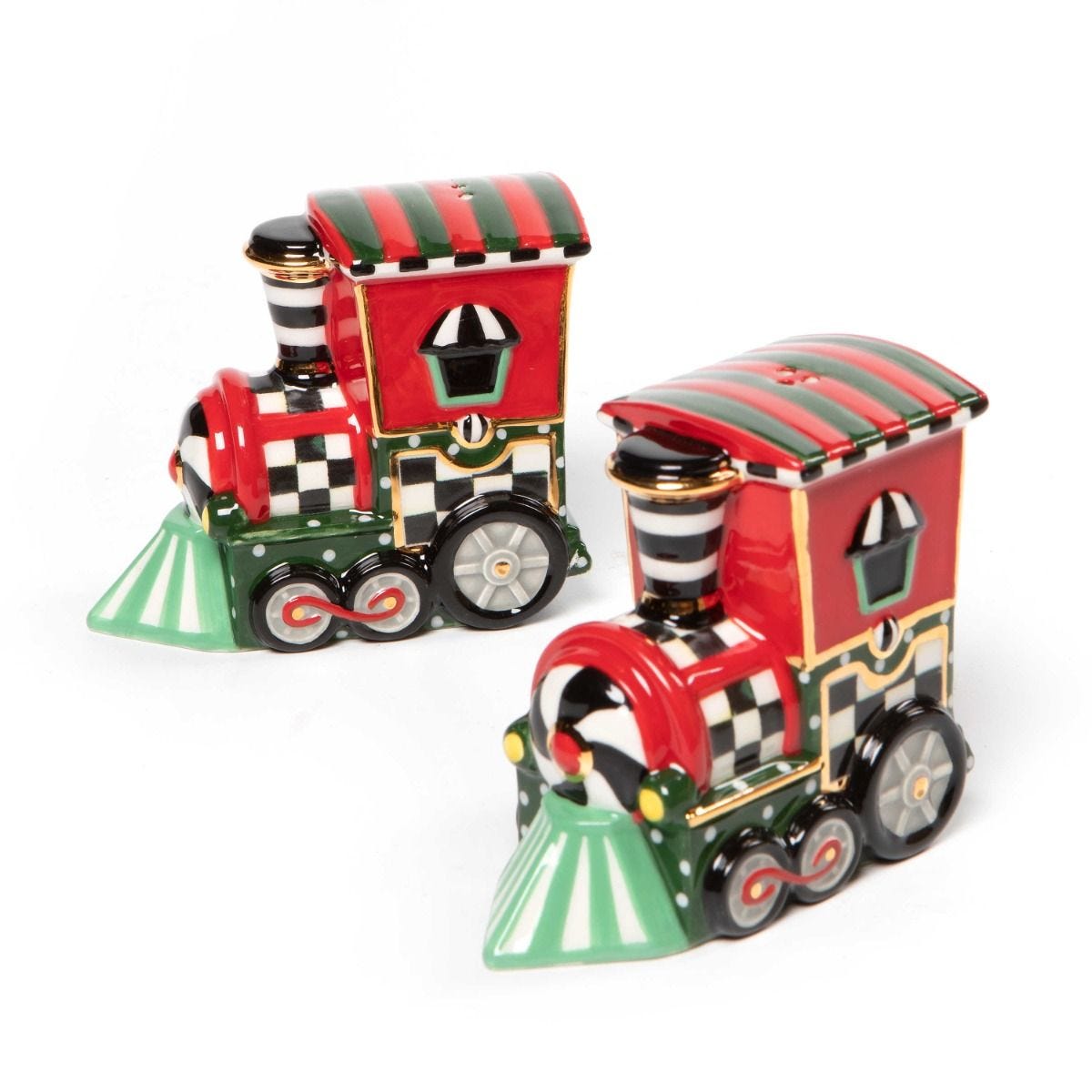 MacKenzie-Childs Toyland Train ceramic salt and pepper set (British brand)