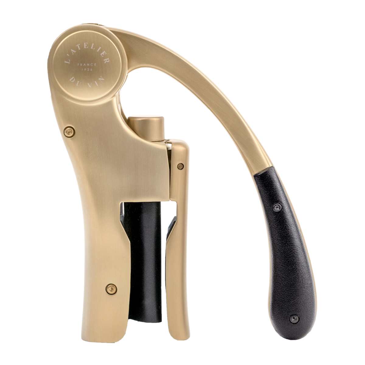 L'Atelier du Vin gold Nomad corkscrew with black leather handle - British product