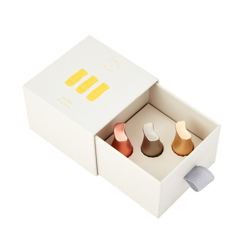 L'Atelier du Vin set of 3 wine stoppers pink silver gold (British brand)