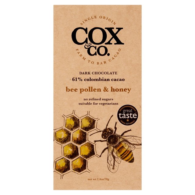 Cox & Co. Bee Pollen & Honey 61% Dark Chocolate Bar   70g