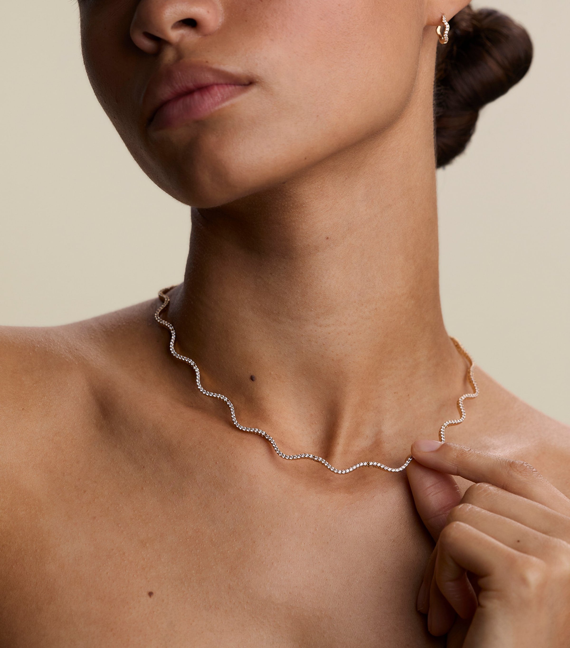 Astrid & Miyu gold-plated cubic zirconia ripple tennis necklace - British product