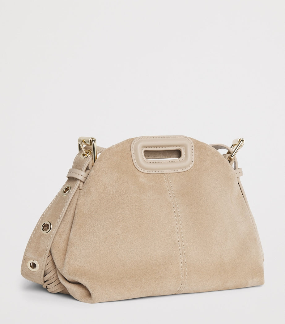 Maje Miss M mini suede shoulder bag with gold-tone hardware, UK version
