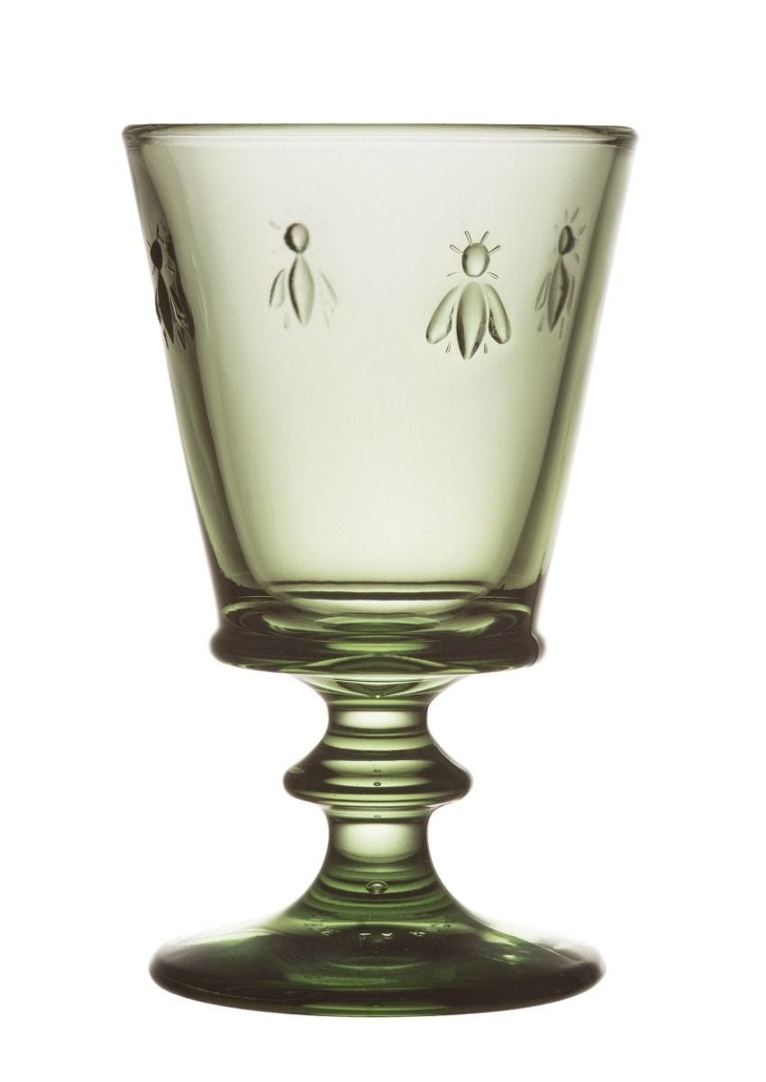 La Rochère bee stemmed wine glass olive green, imported from the UK