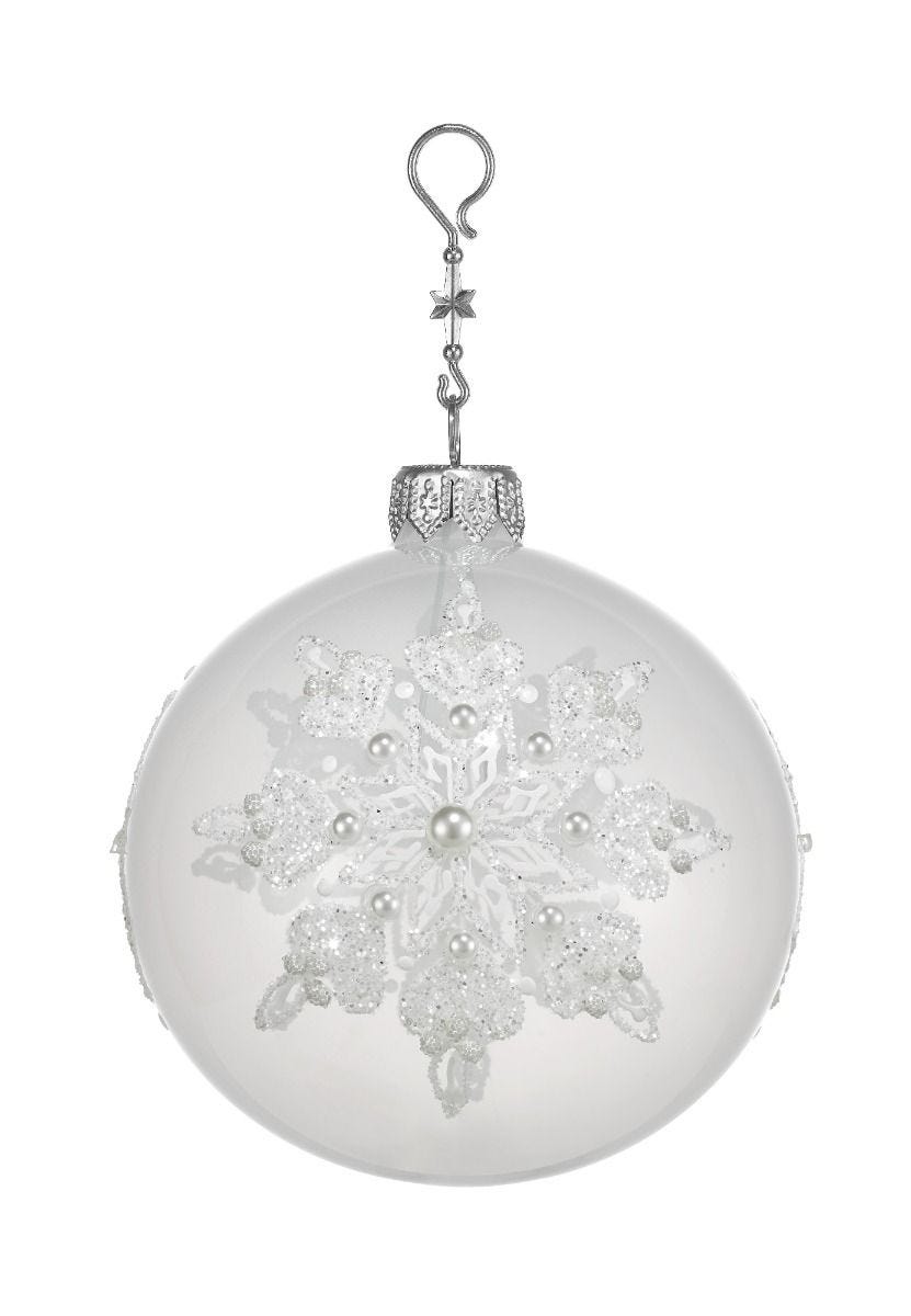 Milky white snowflake bauble 8cm, imported from the UK