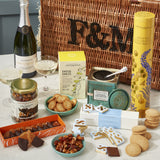Wedding Day Hamper wicker basket with Champagne and biscuits (British brand)