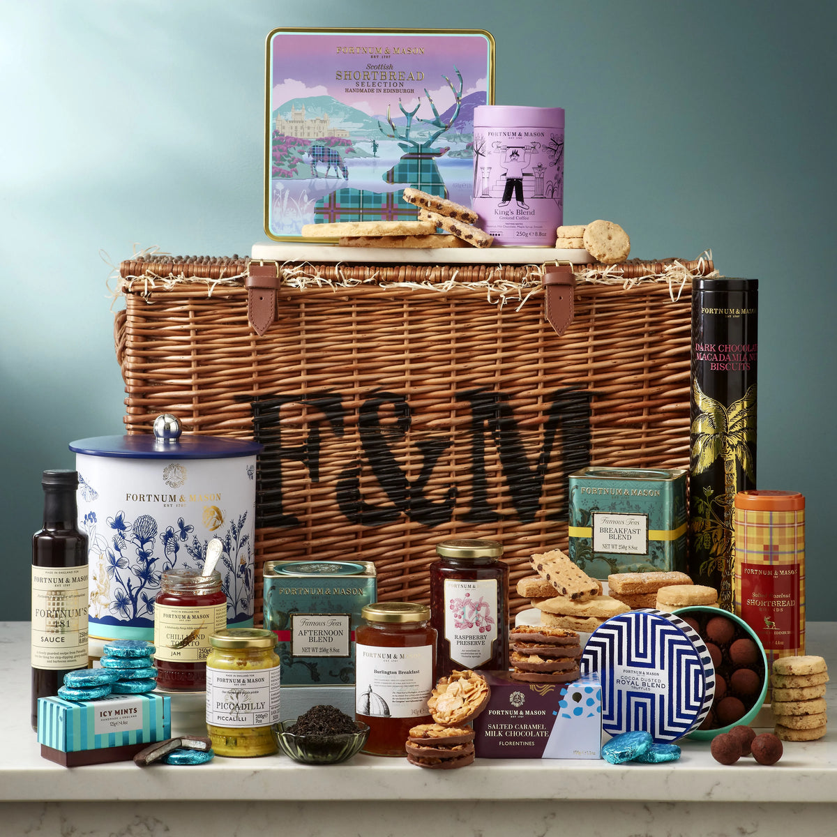 Burlington Hamper with chocolates, biscuits, preserves and teas, imported from the UK