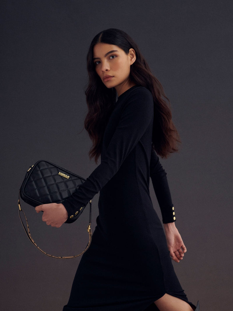 Barbour International black quilted Sloane crossbody bag (British brand)