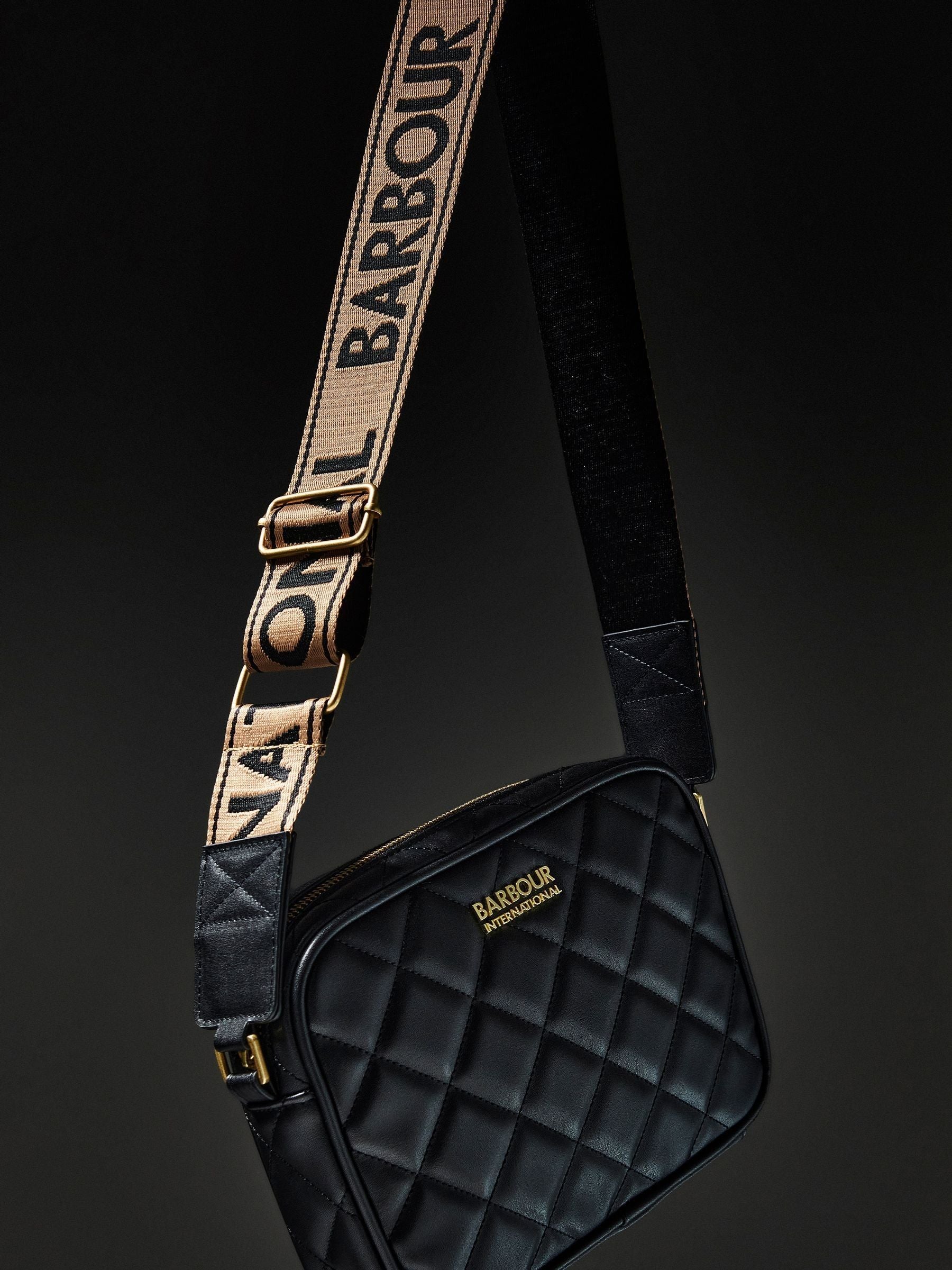 Barbour International black quilted Sloane crossbody bag (British brand)