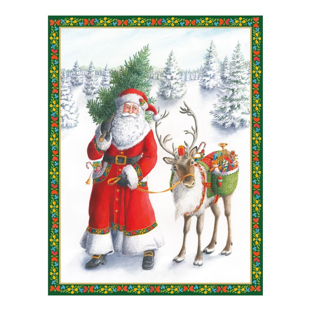 Christmas cards Father Christmas reindeer, box of 16, imported from the UK