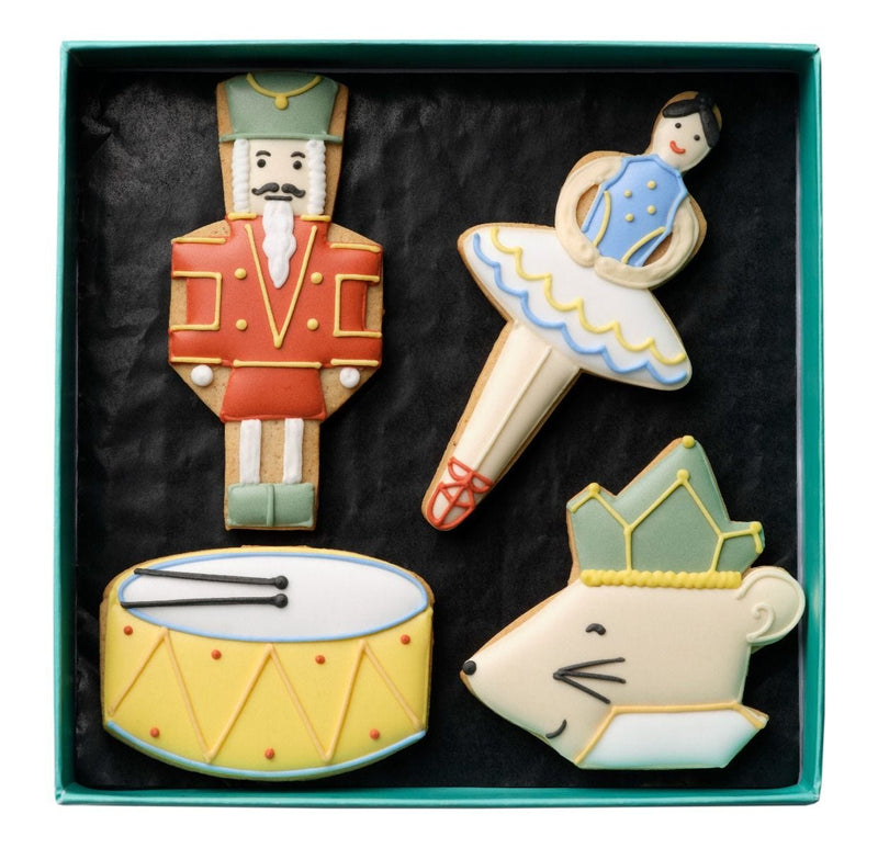 Nutcracker iced biscuits with ballet character designs, imported from the UK