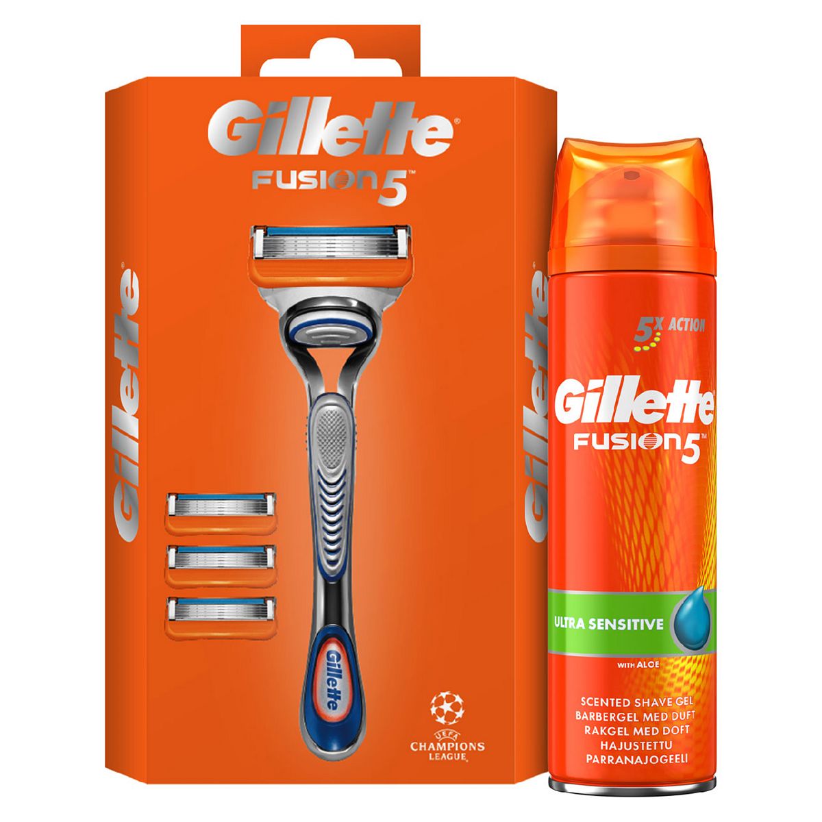 Gillette Fusion5 Starter Kit & Moisturising Shave Gel Bundle Men's Toiletries Boots   