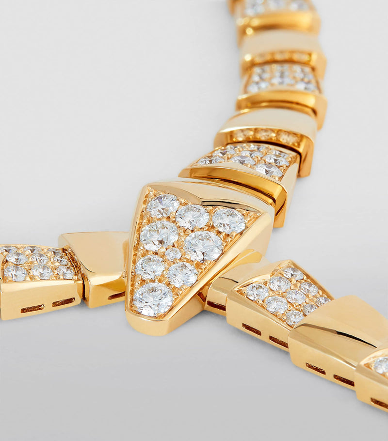 Bvlgari yellow gold and diamond Serpenti Scaglie necklace - British product