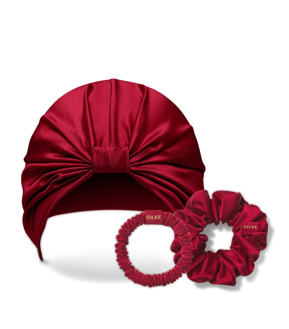 SILKE Silke Essentials Set silk haircare turban and scrunchies (British brand)