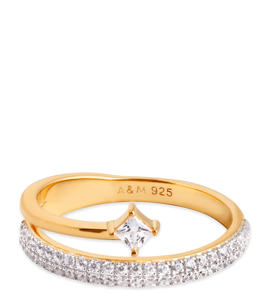 Astrid & Miyu gold-plated sterling silver ring with cubic zirconia (British brand)