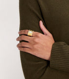 L'atelier Nawbar yellow gold diamond emerald and pearl ring size 53, UK version