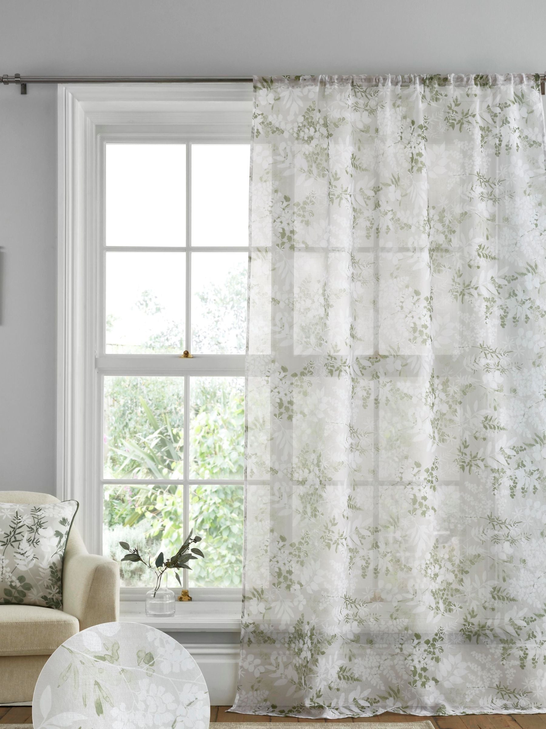 Dreams & Drapes Green Tiverton voile panel 140cm x 122cm, imported from the UK