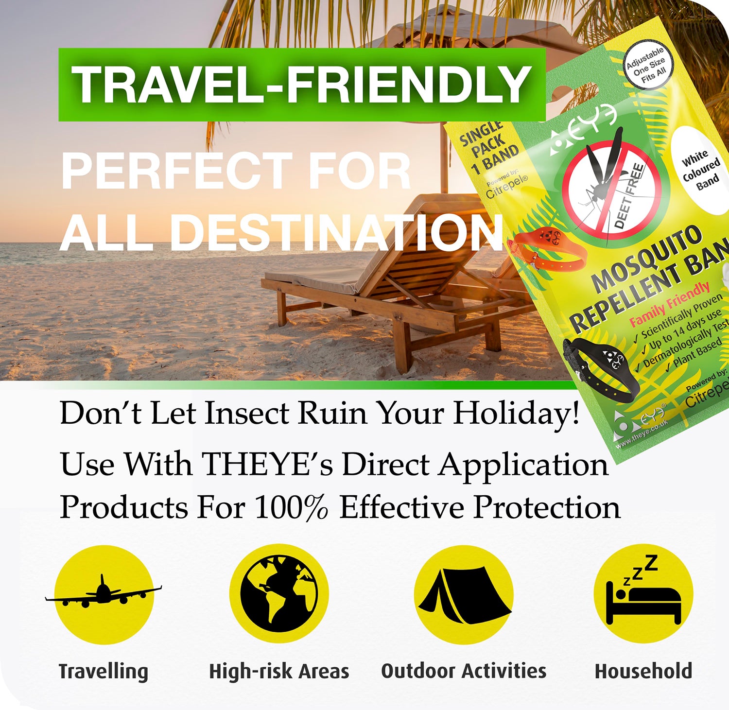 Insect repellent wrist band adjustable one size, imported from the UK