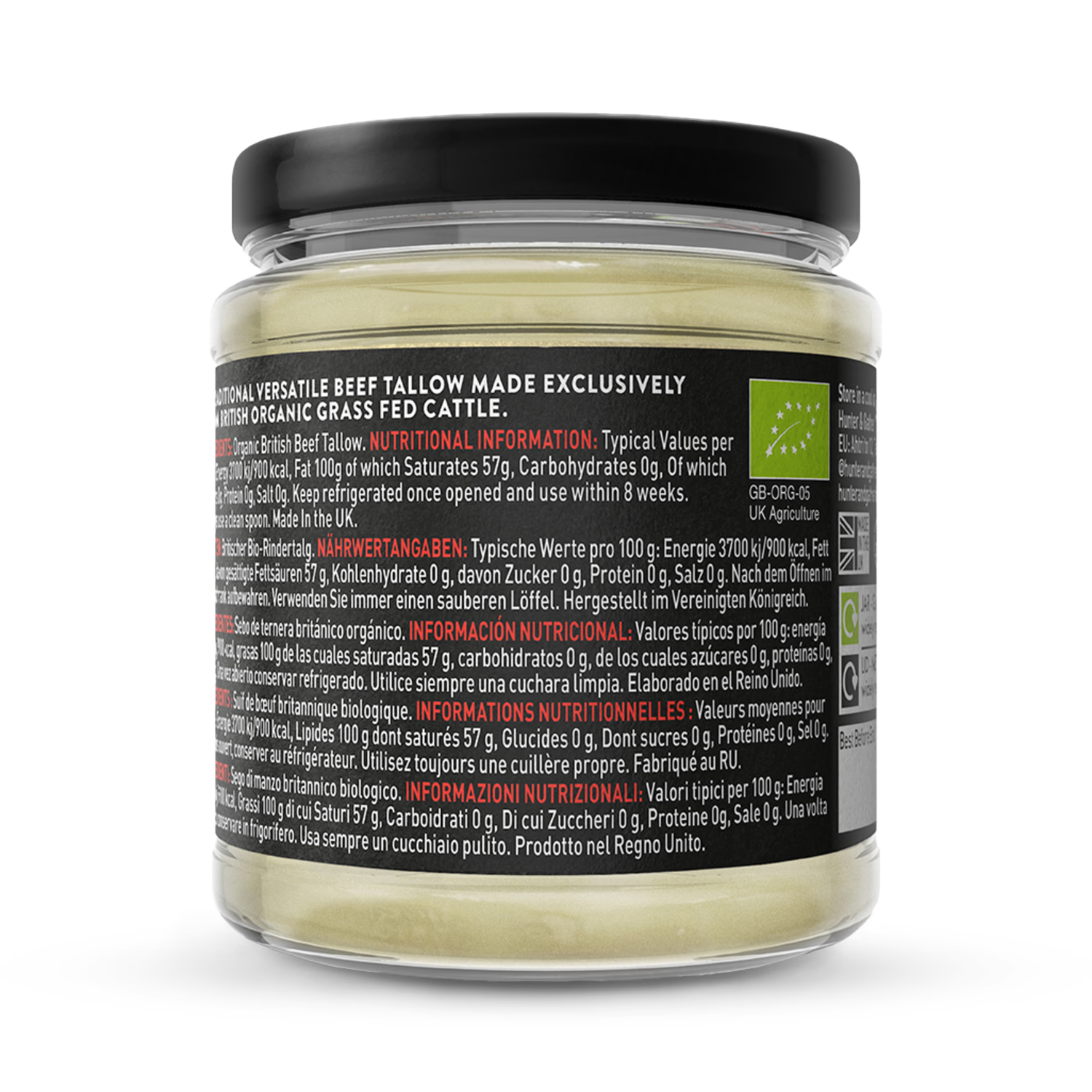 Hunter Gather organic beef tallow from grass fed cattle 300g, UK version