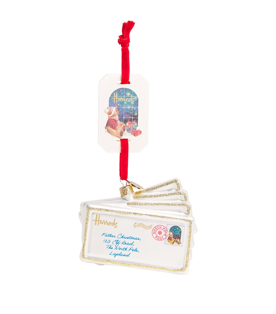 Glittery Resin Christmas Decoration with Velvet Ribbon 14cm x 6cm