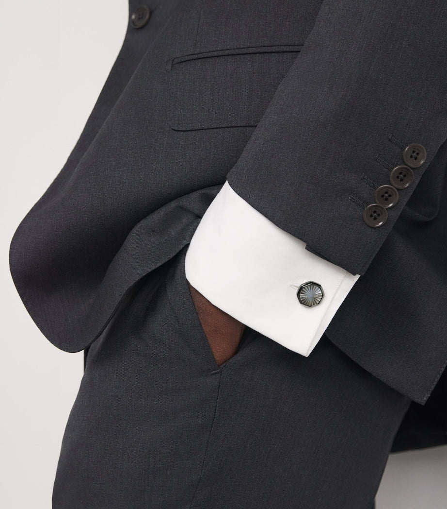 Tateossian cufflinks gunmetal mother-of-pearl sunburst (British brand)