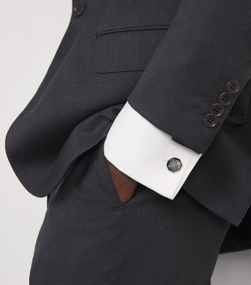 Tateossian cufflinks gunmetal mother-of-pearl sunburst (British brand)