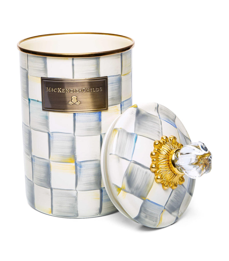 MacKenzie-Childs Sterling Check canister 25cm, imported from the UK