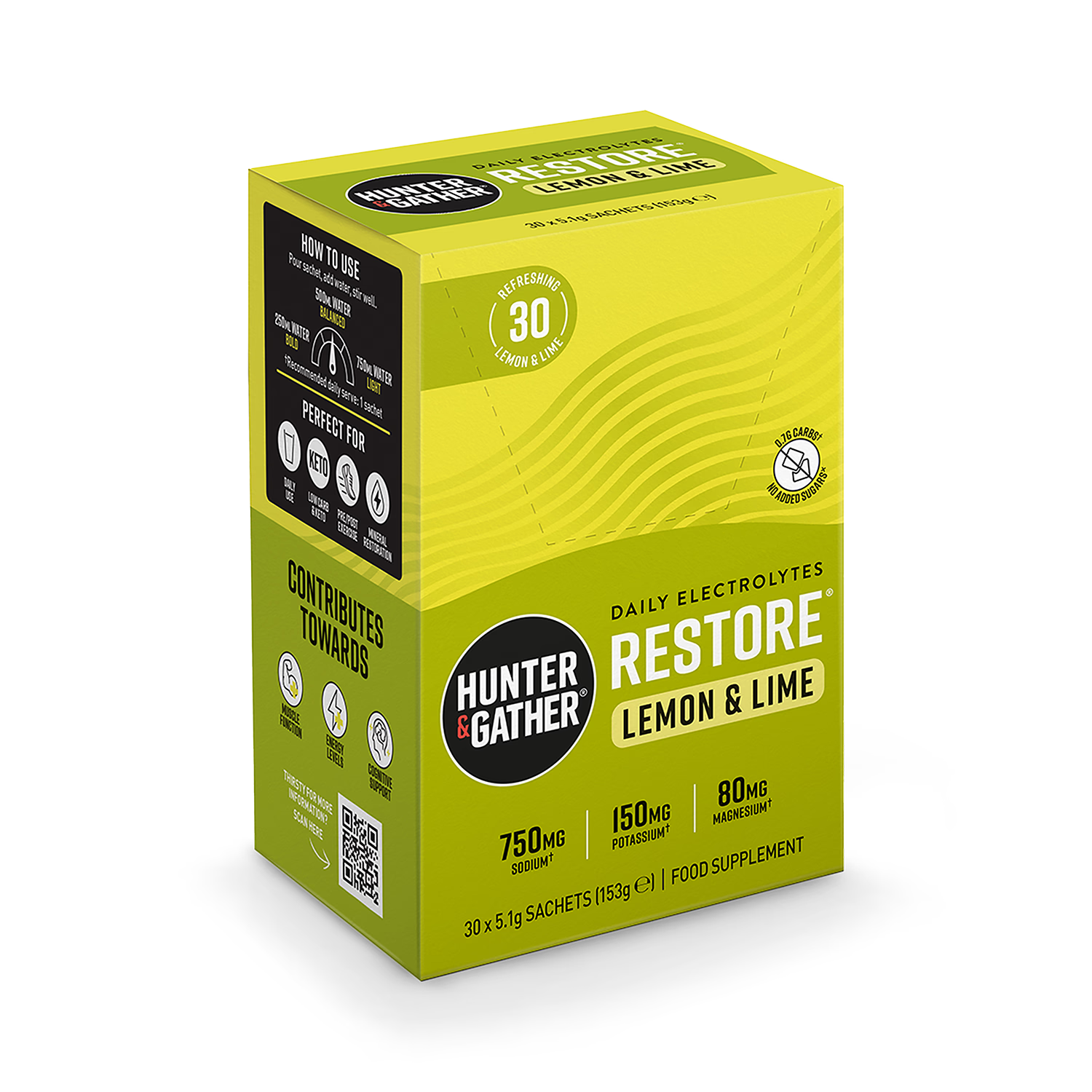 Hunter & Gather Electrolytes Lemon Lime sachets 30, imported from the UK
