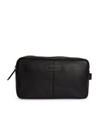 Barbour leather travel wash bag with grab handle and exterior pocket - British product