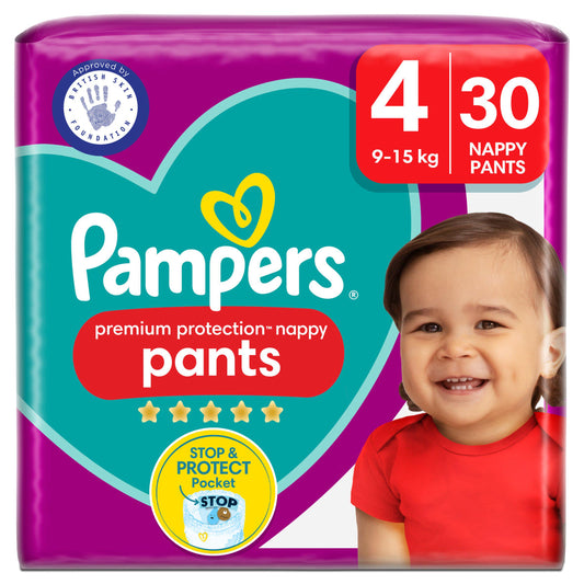 Pampers Premium Protection Nappy Pants Essential Pack Nappies Size 4, 9kg-15kg x30 big packs Sainsburys   
