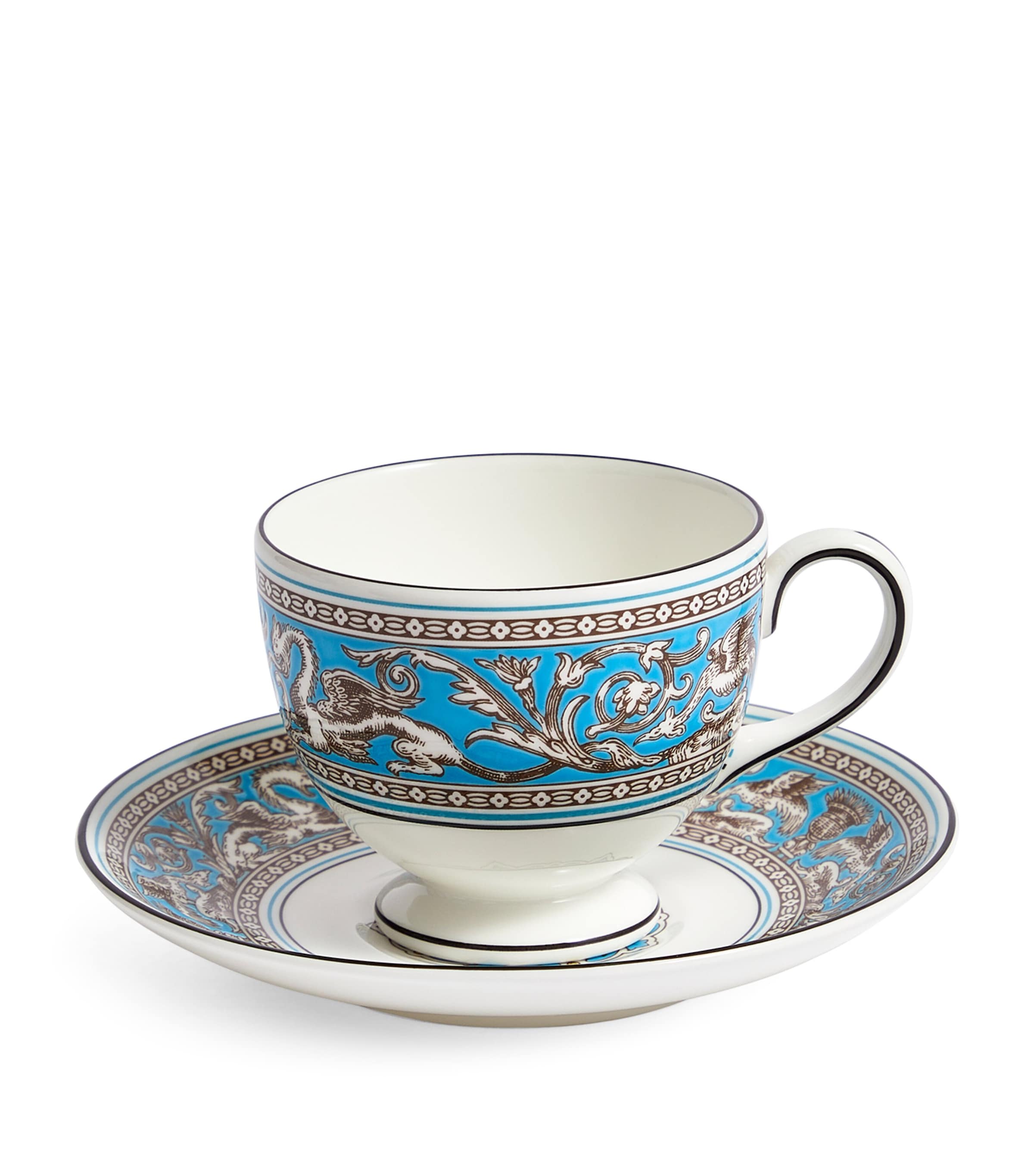 Wedgwood Florentine Turquoise teacup and saucer (British brand)