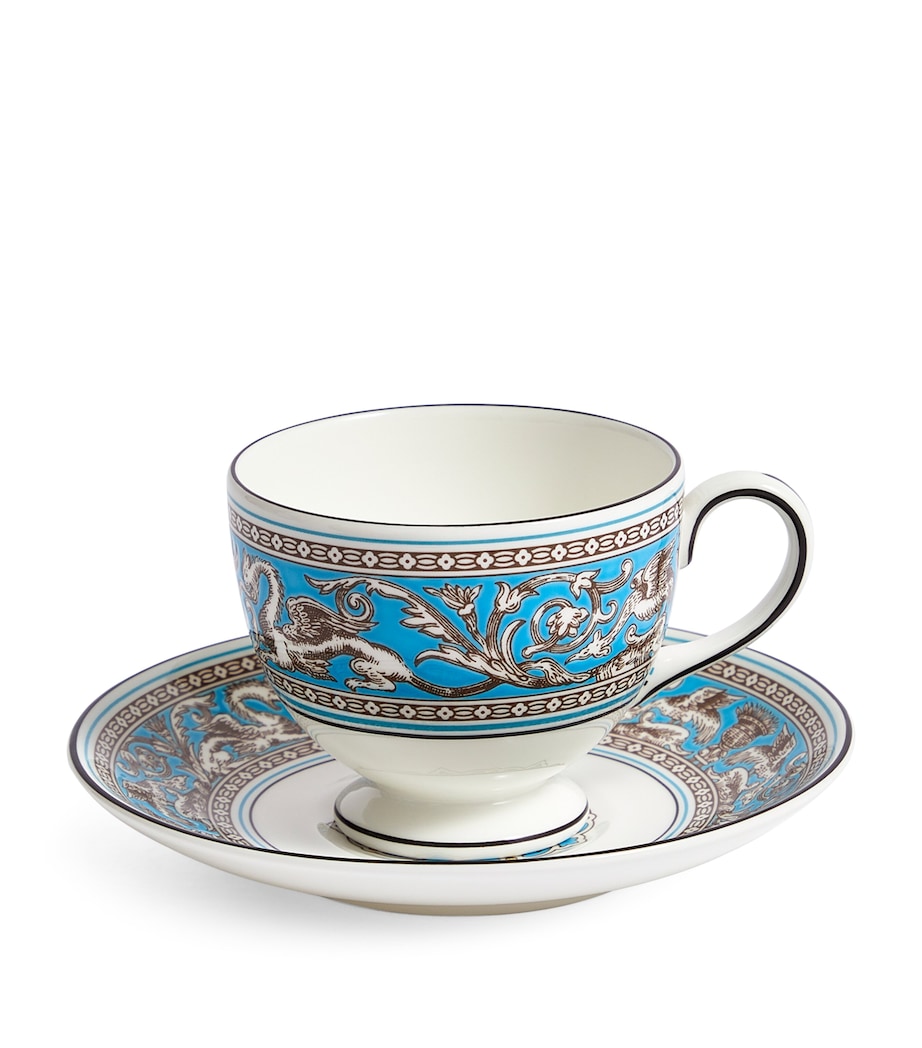Wedgwood Florentine Turquoise teacup and saucer (British brand)