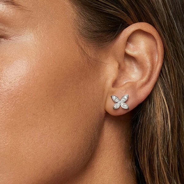 MUCHV butterfly stud earrings gold silver cubic zirconia imported from the UK