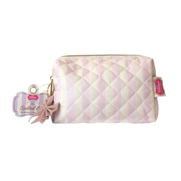 Vintage stripe print quilted cosmetic bag, imported from the UK