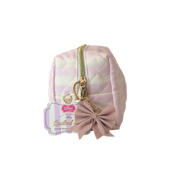 Vintage stripe print quilted cosmetic bag, imported from the UK