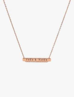 Littlesmith rose gold-plated bar necklace with 13 characters, UK version