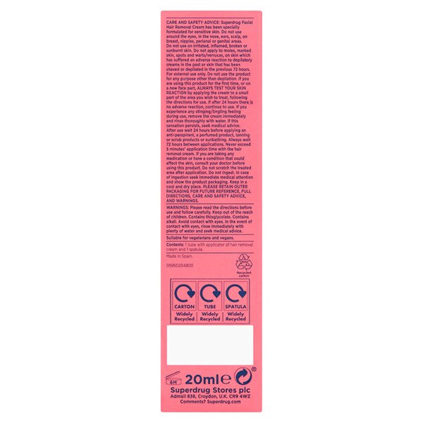 Superdrug Sensitive Facial Hair Removal Cream 20ml GOODS Superdrug   