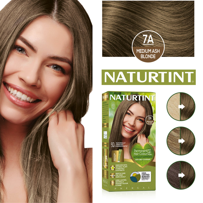 Naturtint permanent hair colour gel 7A Medium Ash Blonde 170ml, imported from the UK