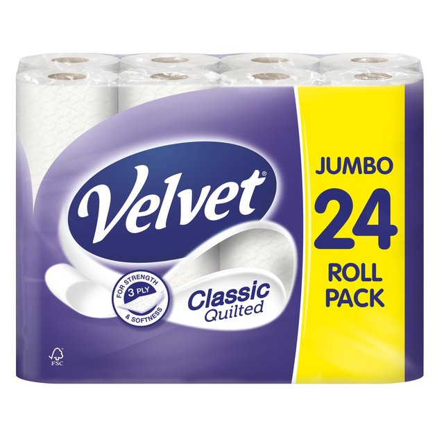 Velvet Classic Quilted Toilet Rolls   24 per pack